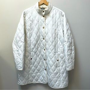 Eddie Bauer long puffer coat, ivory/cream, snap buttons, 2XL